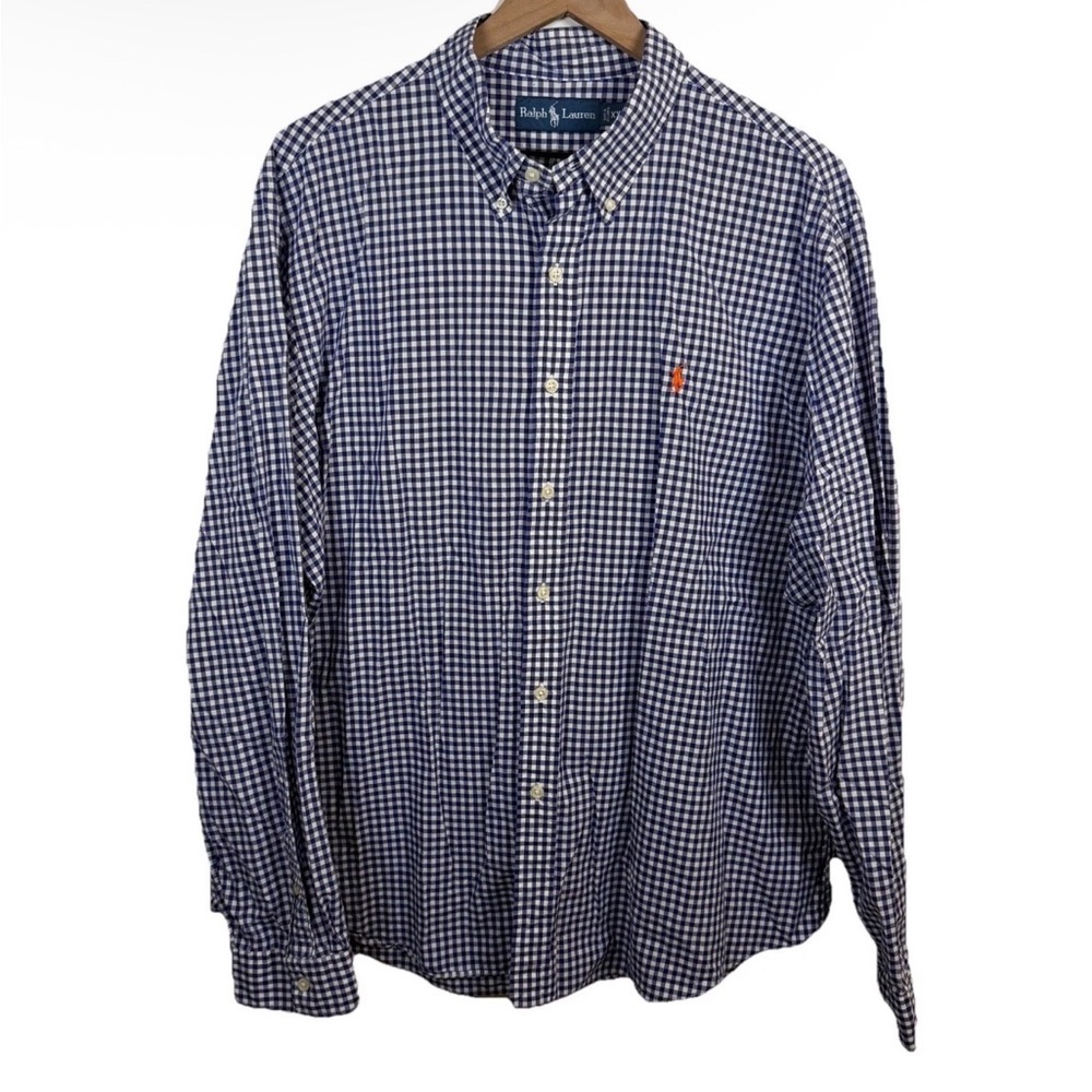 Ralph Lauren Button Down Blue Gingham Check Size XXL Plaid Preppy Office Cotton